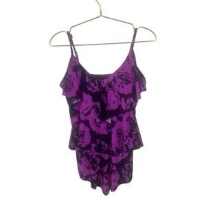 Magic Suit Pink Black Floral Tankini Swim Top‎ Size US 12